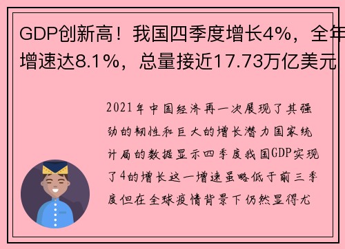 GDP创新高！我国四季度增长4%，全年增速达8.1%，总量接近17.73万亿美元